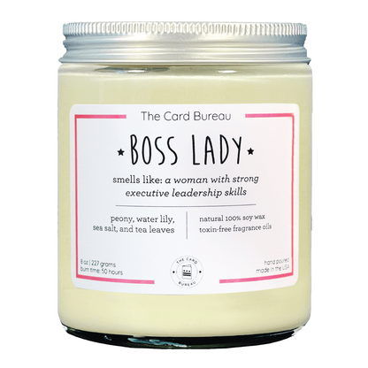 Boss Lady Glass Jar Candle 8oz Peony, Water Lily, Sea Salt, Tea Leaves Scented Candle 50+ Hours Burn Time Lorri Melas