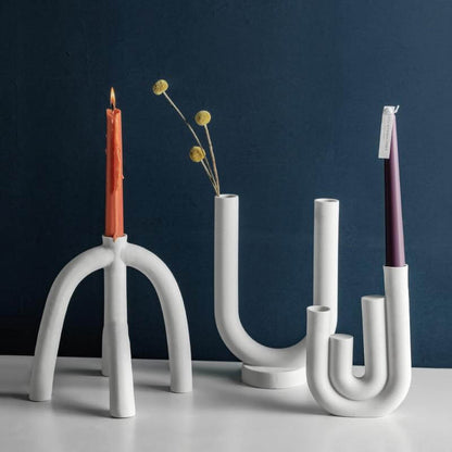 Ceramic Decorative Candle Holder Arched U Shaped Design Elegant Table Centerpiece Vase For Long Tall Candles Lorri Melas