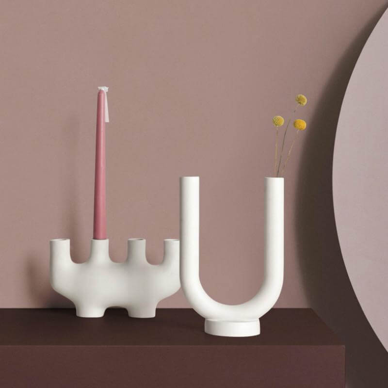 Ceramic Decorative Candle Holder Arched U Shaped Design Elegant Table Centerpiece Vase For Long Tall Candles Lorri Melas