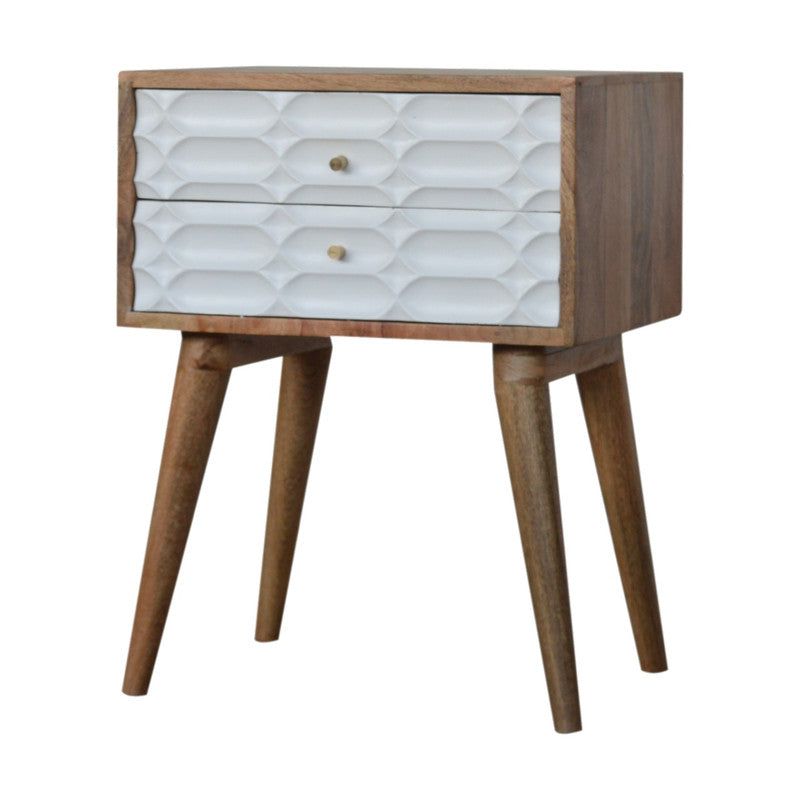 Capsule Carved Solid Mango Wood Bedside Table