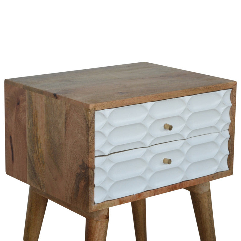 Capsule Carved Solid Mango Wood Bedside Table