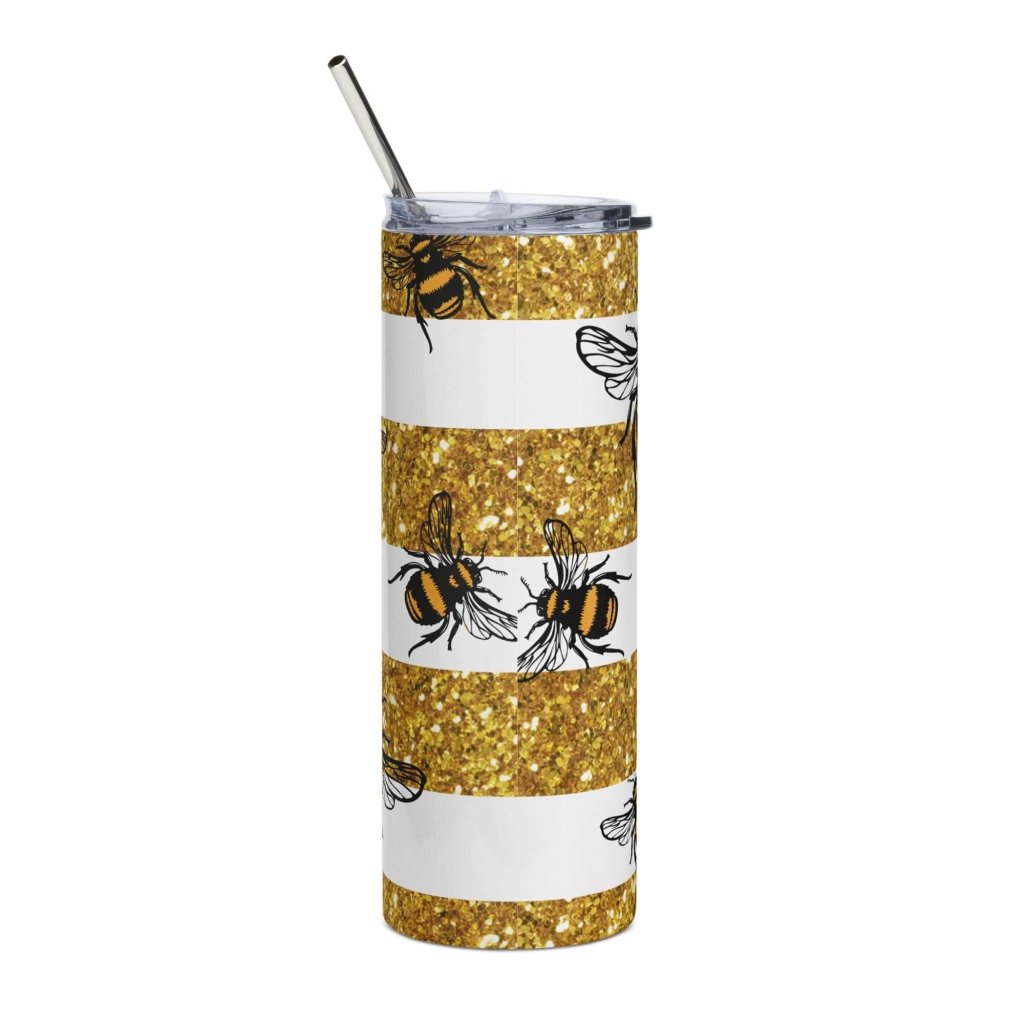 Bees Gold White Stripes Stainless Steel Tumbler 20oz - Lorri Melas