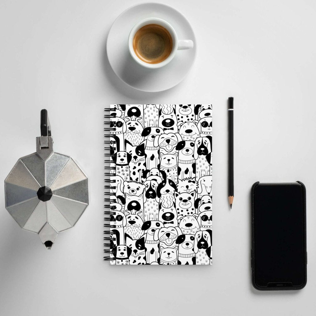 Black and White Dogs Spiral Dotted Notebook - Lorri Melas