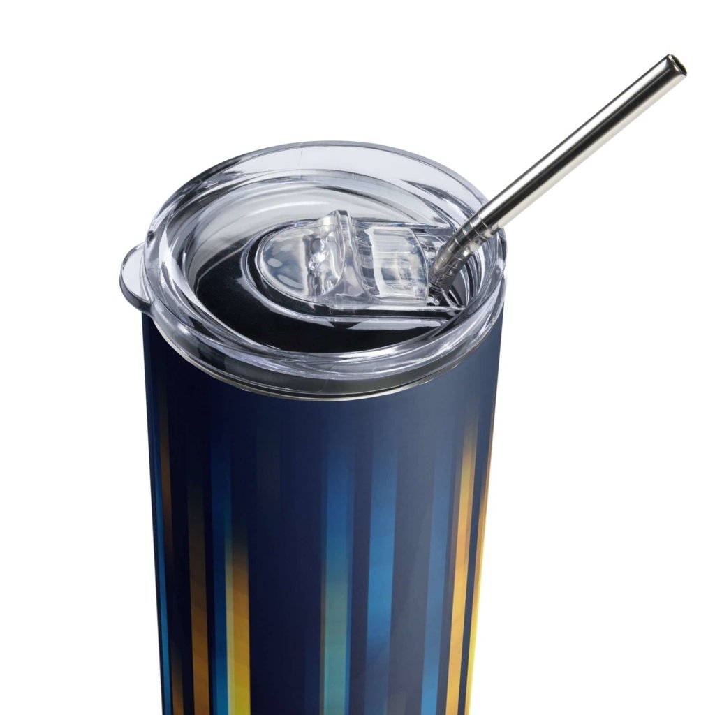 Blue Yellow Stripe Design Stainless Steel Tumbler 20oz - Lorri Melas