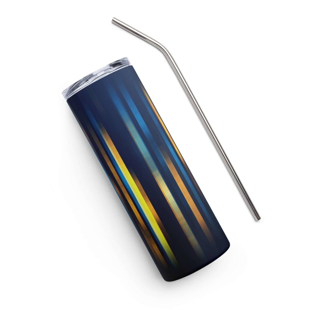 Blue Yellow Stripe Design Stainless Steel Tumbler 20oz - Lorri Melas