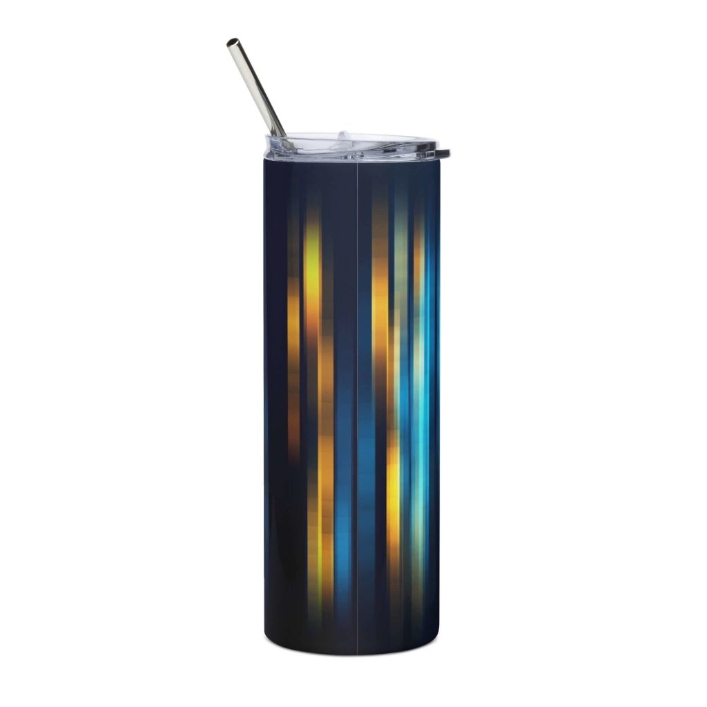 Blue Yellow Stripe Design Stainless Steel Tumbler 20oz - Lorri Melas