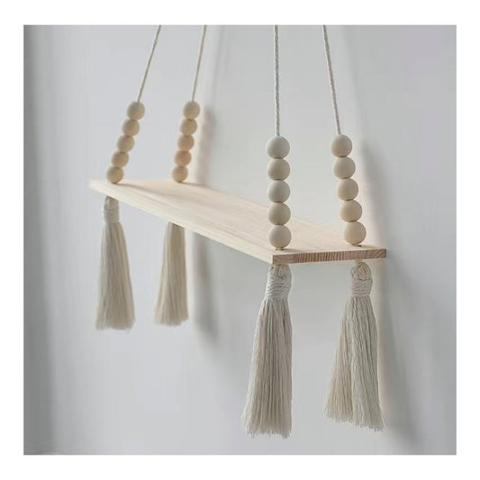 Boho Chic Macramé Hanging Shelf with Wooden Beads Lorri Melas