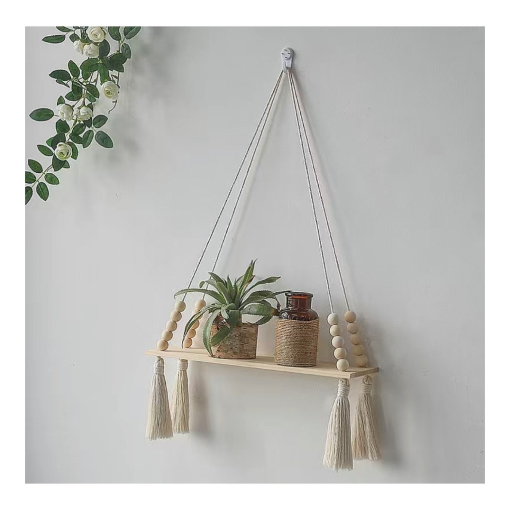 Boho Chic Macramé Hanging Shelf with Wooden Beads Lorri Melas