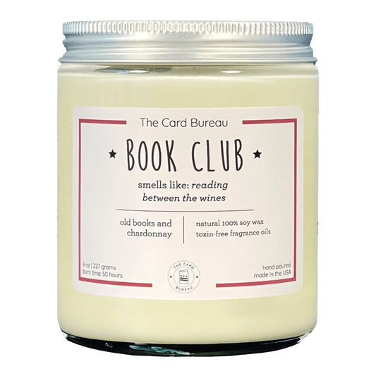 Book Club Glass Jar Candle 8oz Old Books & Chardonnay Scented Candle 50+ Hours Burn Time Lorri Melas