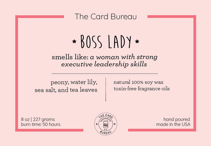 Boss Lady Glass Jar Candle 8oz Peony, Water Lily, Sea Salt, Tea Leaves Scented Candle 50+ Hours Burn Time - Lorri Melas