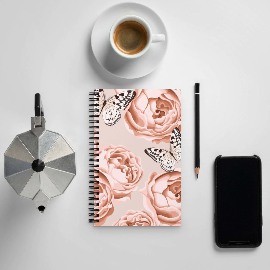 Butterfly Rose Spiral Dotted Notebook - Lorri Melas