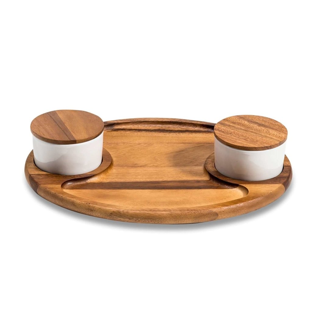 Charcuterie Board Serving Tray with 2 Ceramic Bowls & Lids Lorri Melas