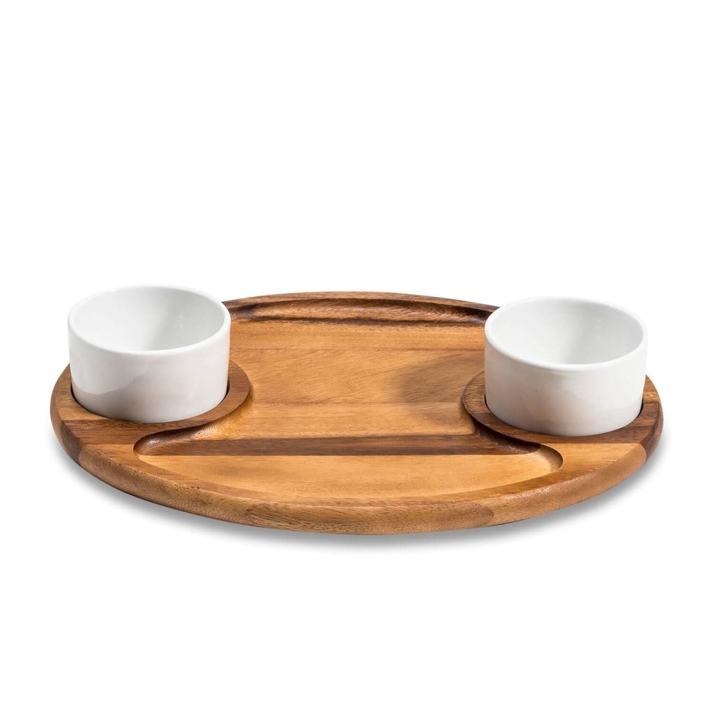 Charcuterie Board Serving Tray with 2 Ceramic Bowls & Lids Lorri Melas