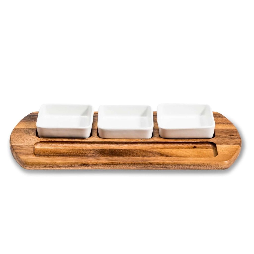 Charcuterie Board Serving Tray with 3 Ceramic Bowls Lorri Melas