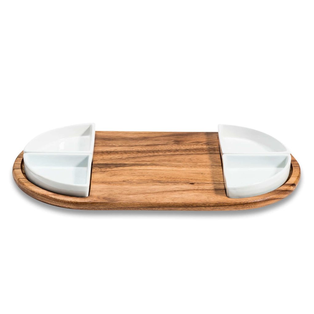 Charcuterie Board Serving Tray with 4 Ceramic Bowls Lorri Melas