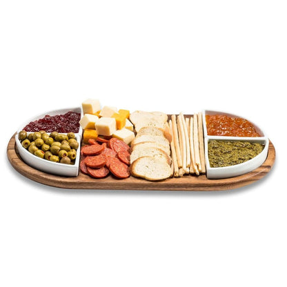 Charcuterie Board Serving Tray with 4 Ceramic Bowls Lorri Melas