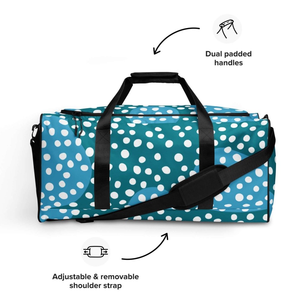 Dusty Ocean Blue Polka Dot Large Travel Duffle Bag Lorri Melas