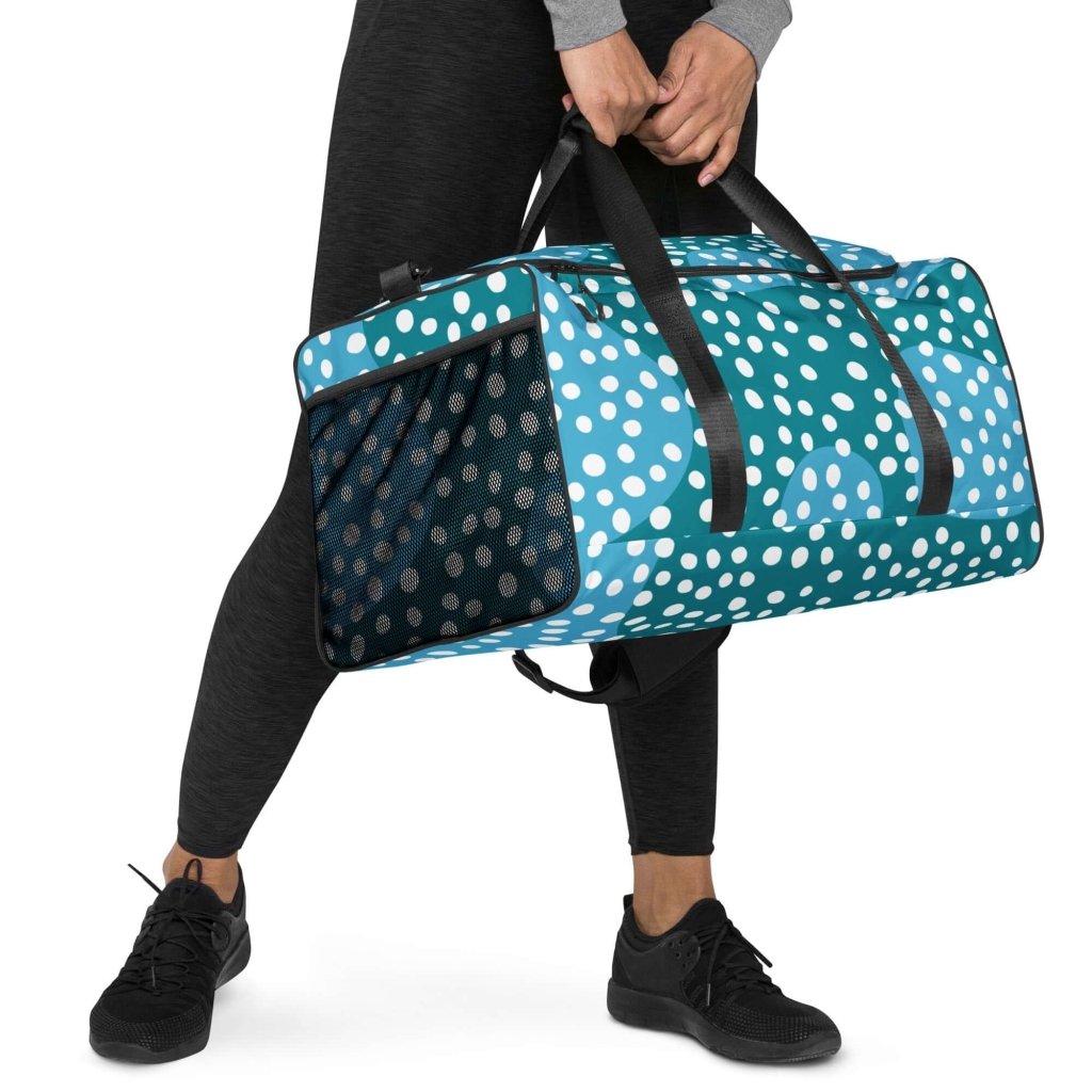 Dusty Ocean Blue Polka Dot Large Travel Duffle Bag Lorri Melas