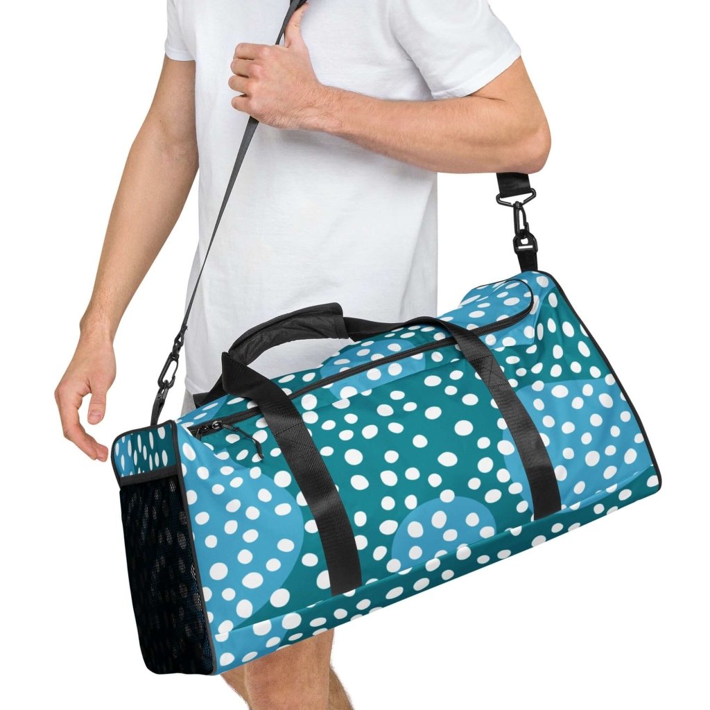 Dusty Ocean Blue Polka Dot Large Travel Duffle Bag Lorri Melas