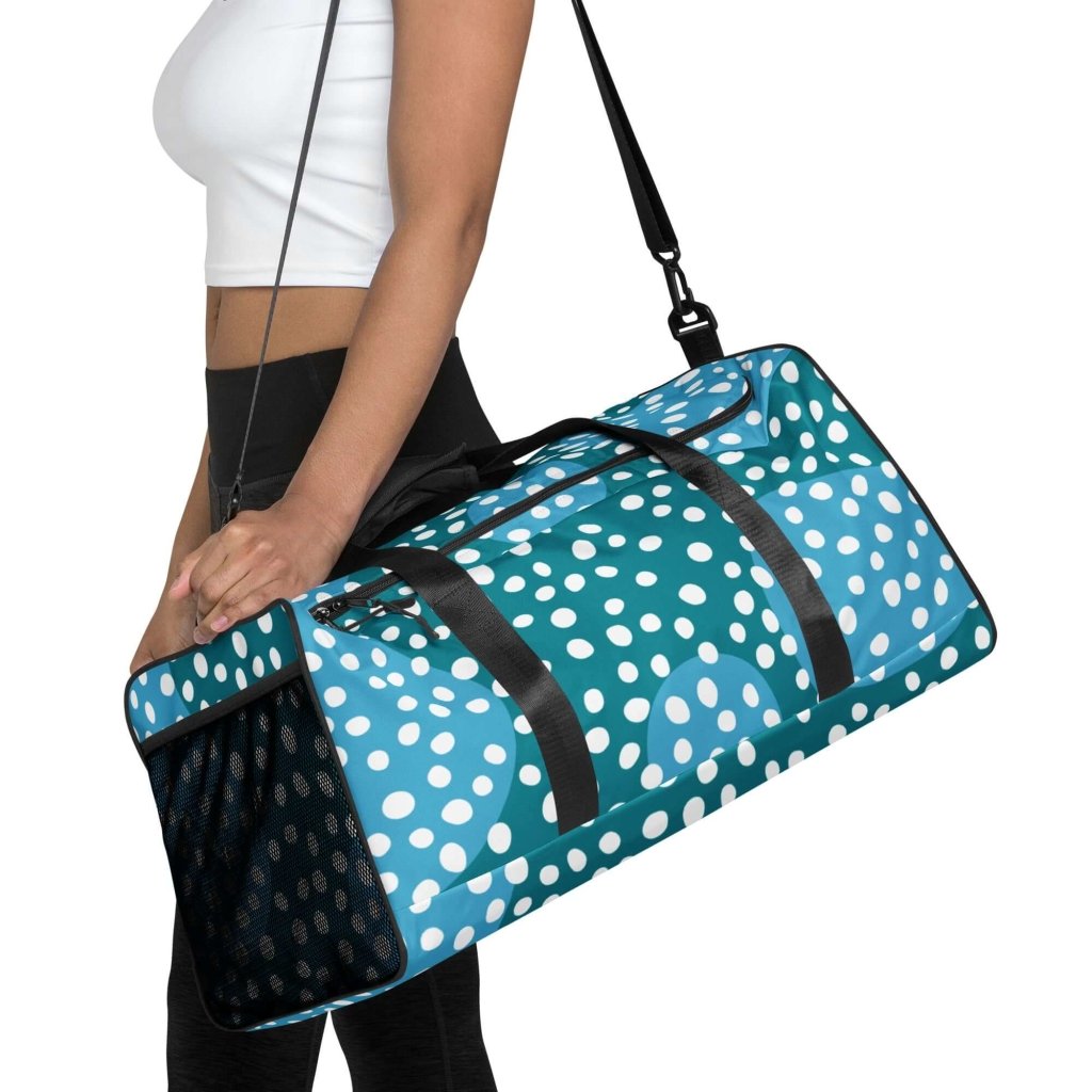 Dusty Ocean Blue Polka Dot Large Travel Duffle Bag Lorri Melas