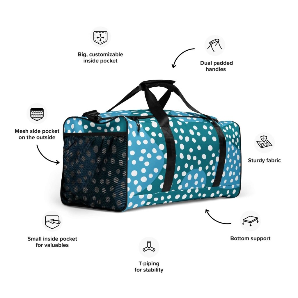 Dusty Ocean Blue Polka Dot Large Travel Duffle Bag Lorri Melas