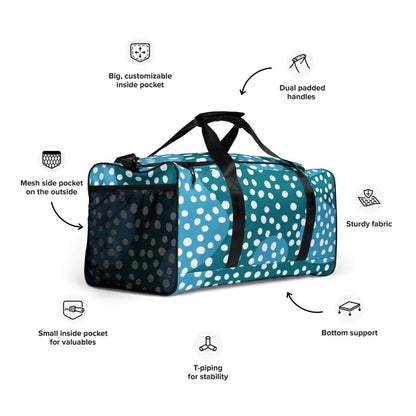 Dusty Ocean Blue Polka Dot Large Travel Duffle Bag Lorri Melas