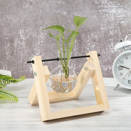 Glass Wood Vase Planter Terrarium Table Desktop Hydroponics Plant