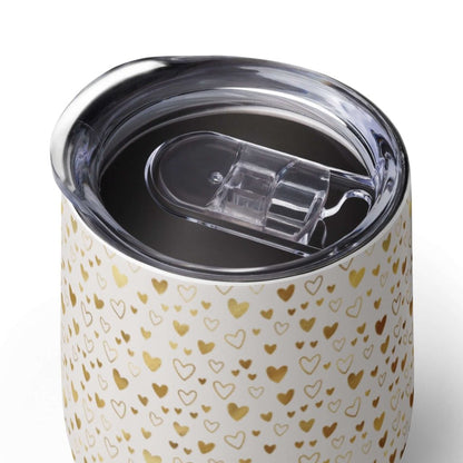 Gold Hearts White Stainless Steel Wine Tumbler Double Wall Insulated Travel Cup 12oz Lorri Melas