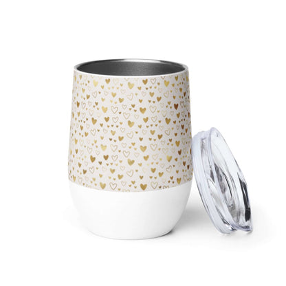 Gold Hearts White Stainless Steel Wine Tumbler Double Wall Insulated Travel Cup 12oz Lorri Melas