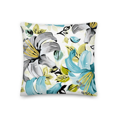 Lily Flower Floral Design White Blue Throw Pillow with Insert Included Couch Cushion - Lorri Melas