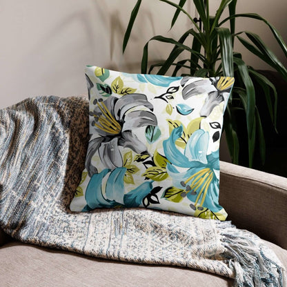 Lily Flower Floral Design White Blue Throw Pillow with Insert Included Couch Cushion - Lorri Melas