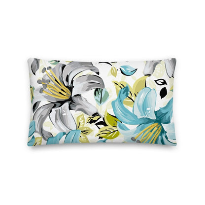 Lily Flower Floral Design White Blue Throw Pillow with Insert Included Couch Cushion - Lorri Melas