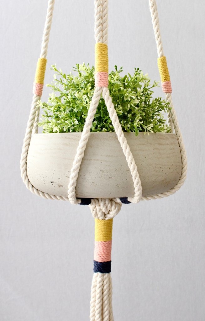 Macrame Plant Hanger, Hanging Planter 100% Cotton with Copper Embellishments - Lorri Melas