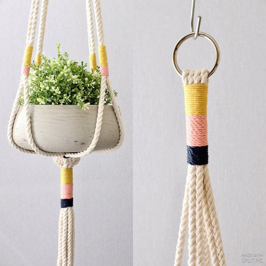 Macrame Plant Hanger, Hanging Planter 100% Cotton with Copper Embellishments - Lorri Melas