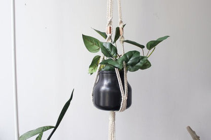 Macrame Plant Hanger, Hanging Planter 100% Cotton with Copper Embellishments - Lorri Melas