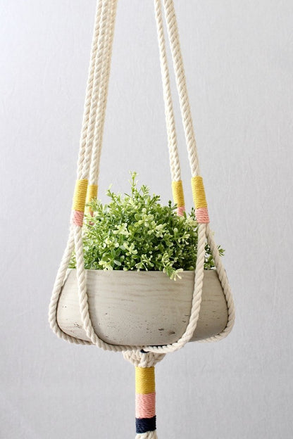 Macrame Plant Hanger, Hanging Planter 100% Cotton with Copper Embellishments - Lorri Melas