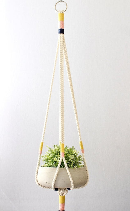 Macrame Plant Hanger, Hanging Planter 100% Cotton with Copper Embellishments - Lorri Melas