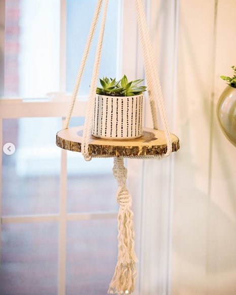 Macrame Plant Hanger, Hanging Planter 100% Cotton with Wooden Plate - Lorri Melas