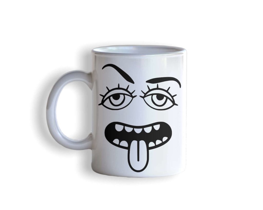 Mean Mug Ceramic Cup for Tea or Coffee Mug - 12oz Capacity, Expressive Face, Monocle Mustache - Lorri Melas