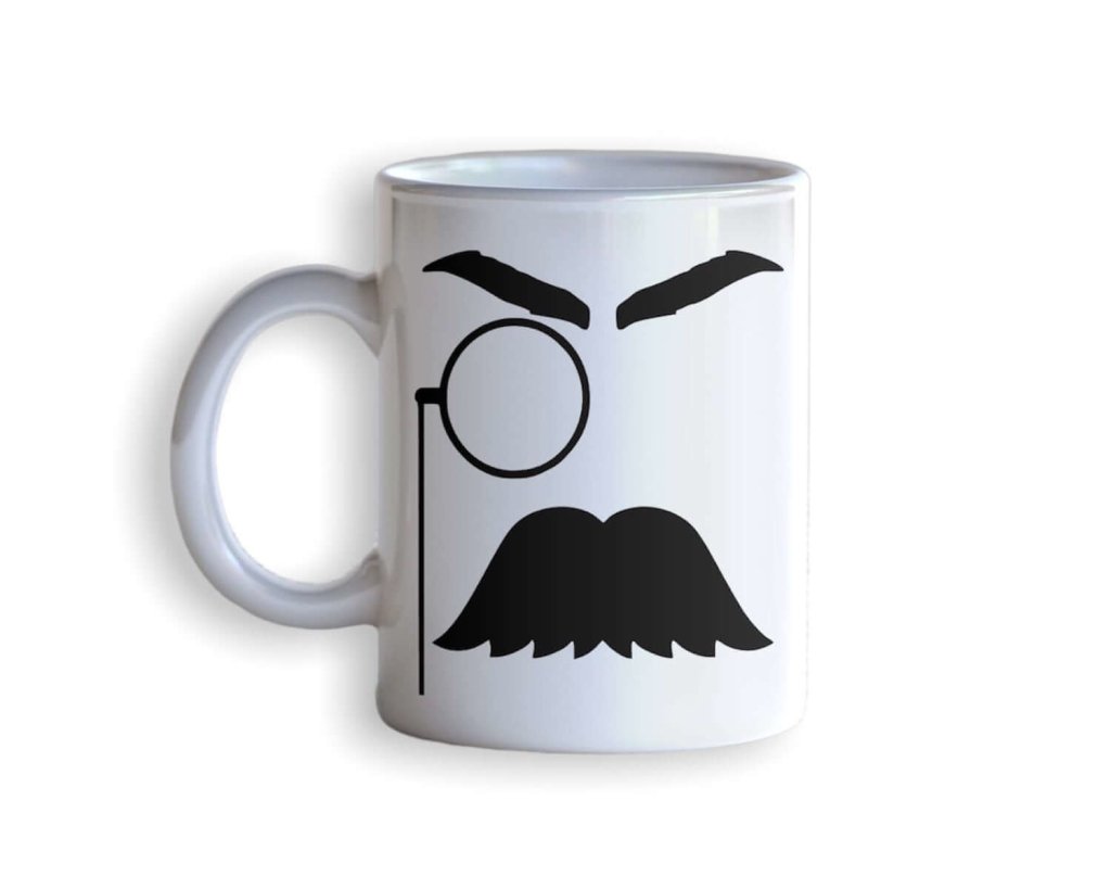 Mean Mug Ceramic Cup for Tea or Coffee Mug - 12oz Capacity, Expressive Face, Monocle Mustache - Lorri Melas