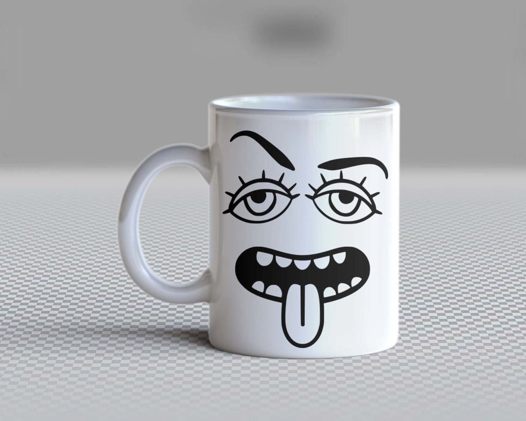 Mean Mug Ceramic Cup for Tea or Coffee Mug - 12oz Capacity, Expressive Face, Monocle Mustache - Lorri Melas