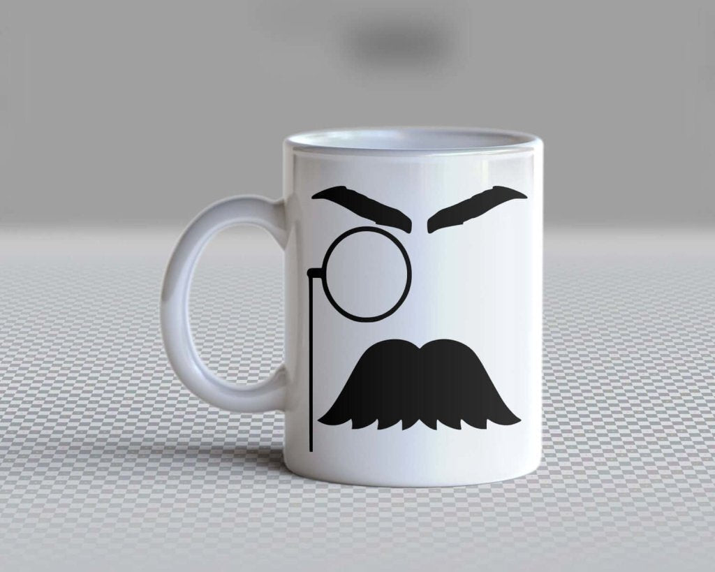 Mean Mug Ceramic Cup for Tea or Coffee Mug - 12oz Capacity, Expressive Face, Monocle Mustache - Lorri Melas