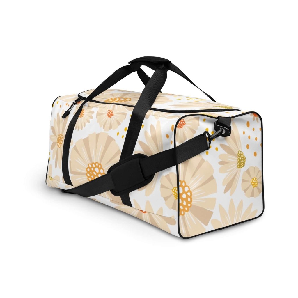 Pastel Beige and Orange Flowers Spring Themed Large Travel Duffle Bag - Lorri Melas