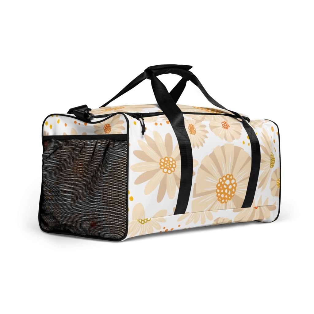 Pastel Beige and Orange Flowers Spring Themed Large Travel Duffle Bag - Lorri Melas