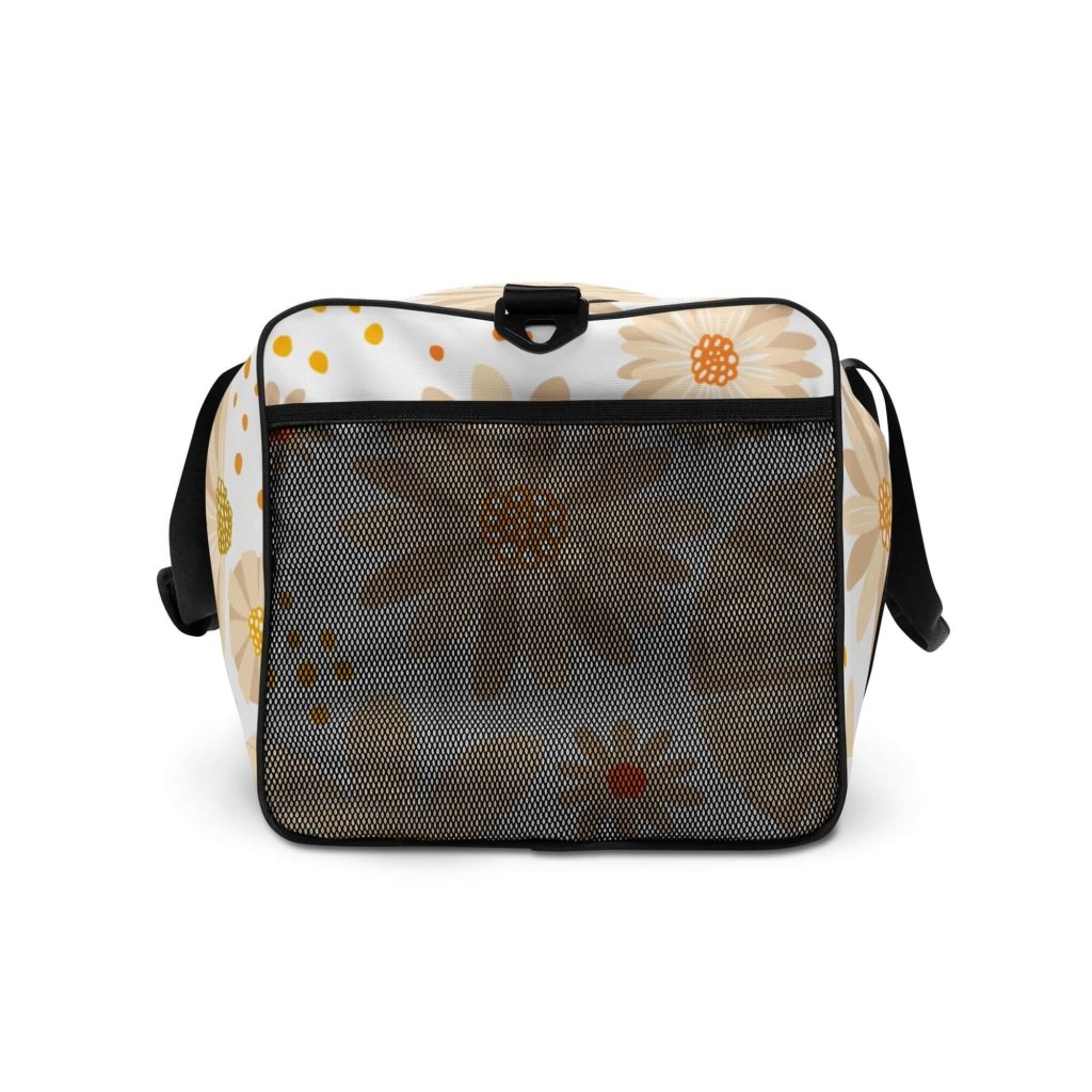 Pastel Beige and Orange Flowers Spring Themed Large Travel Duffle Bag - Lorri Melas