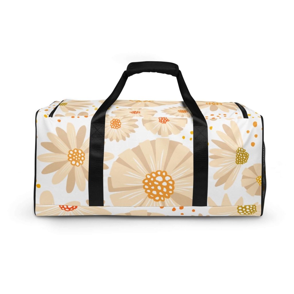 Pastel Beige and Orange Flowers Spring Themed Large Travel Duffle Bag - Lorri Melas