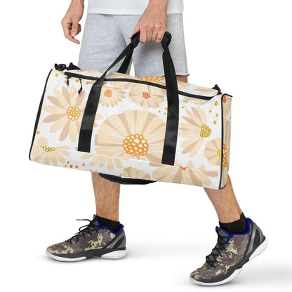 Pastel Beige and Orange Flowers Spring Themed Large Travel Duffle Bag - Lorri Melas