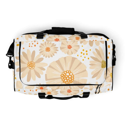 Pastel Beige and Orange Flowers Spring Themed Large Travel Duffle Bag - Lorri Melas