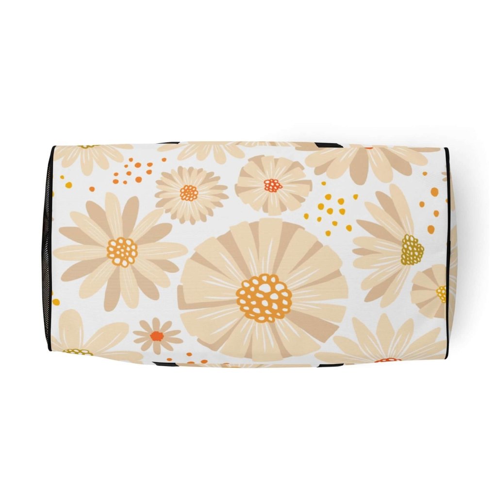 Pastel Beige and Orange Flowers Spring Themed Large Travel Duffle Bag - Lorri Melas