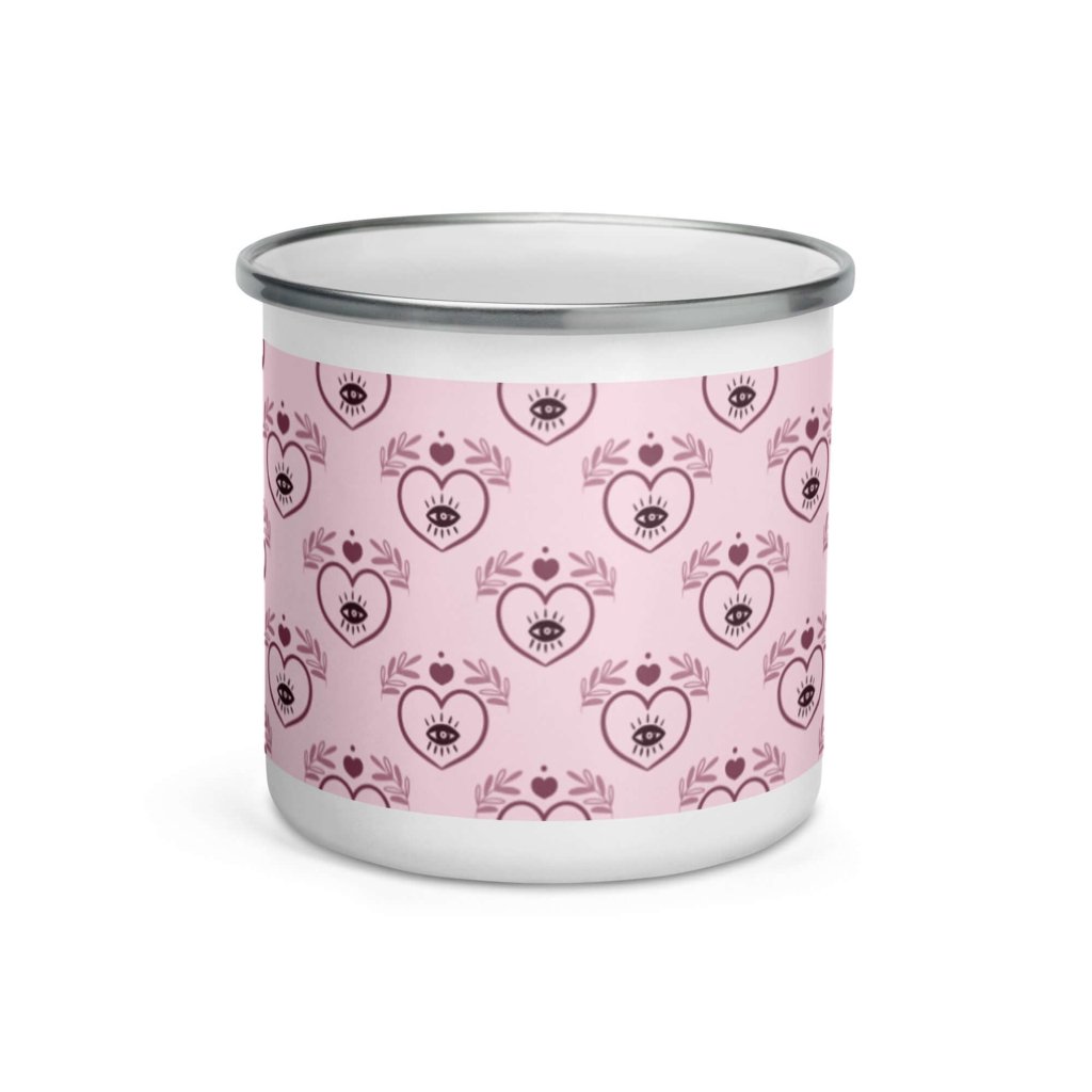 Pink Heart White Silver Rim Enamel Mug - Lorri Melas